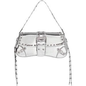 Women Silver Shoulder Bag Y2K Handbag Goth Trendy Cute Studded Punk Rivet Purse